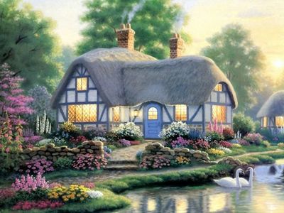 唯美意境下的梦幻小屋插画壁纸图片_风景壁.