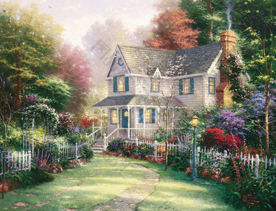 花园小屋古典油画装饰画
