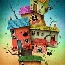 矢量冬天童话小屋艺术插图